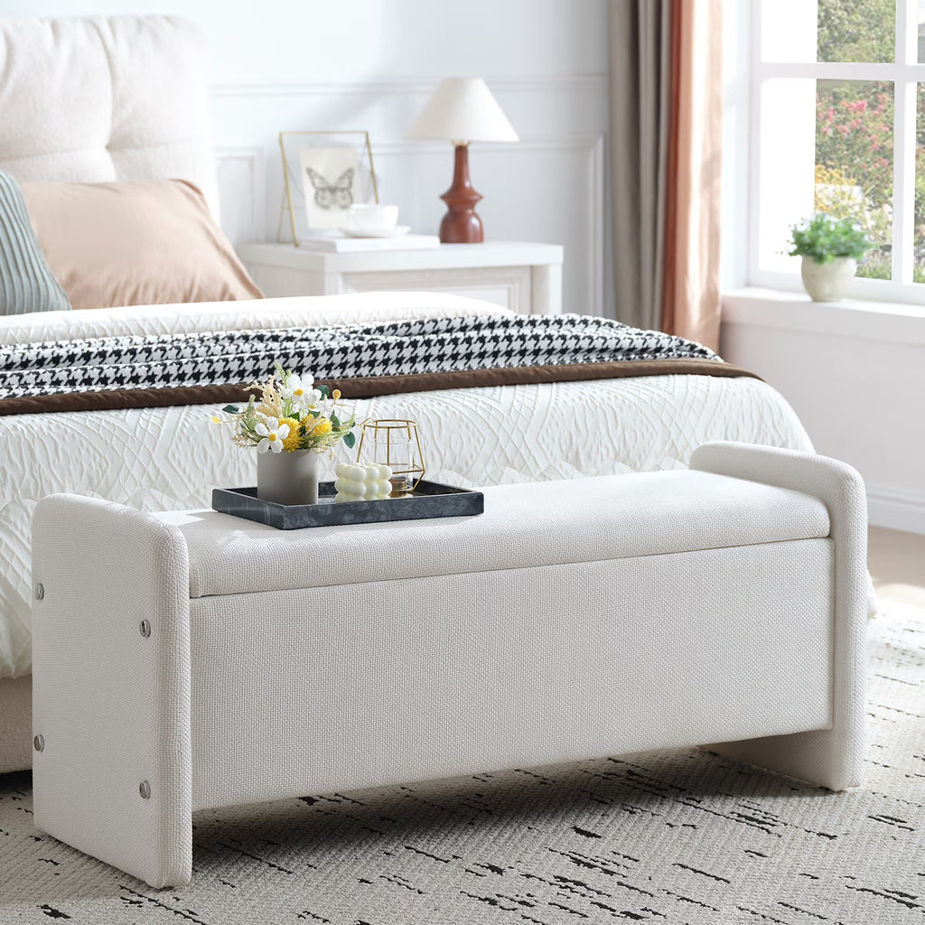 2026 NewPinmoco 44" Storage Ottoman Bench, Upholstered Entryway Bench with Storage End of Bed Bench for Bedroom& Living Room, Corduroy Gray