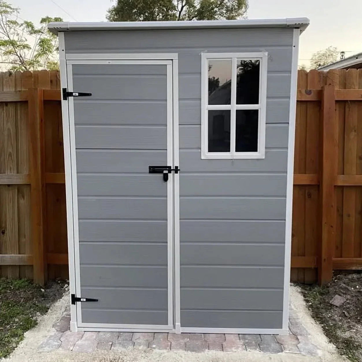 2026 NewLofka Resin Outdoor Storage Shed,5'x3' Storage Shed, Plastic Shed with Thick Resin Floor, Gray and White