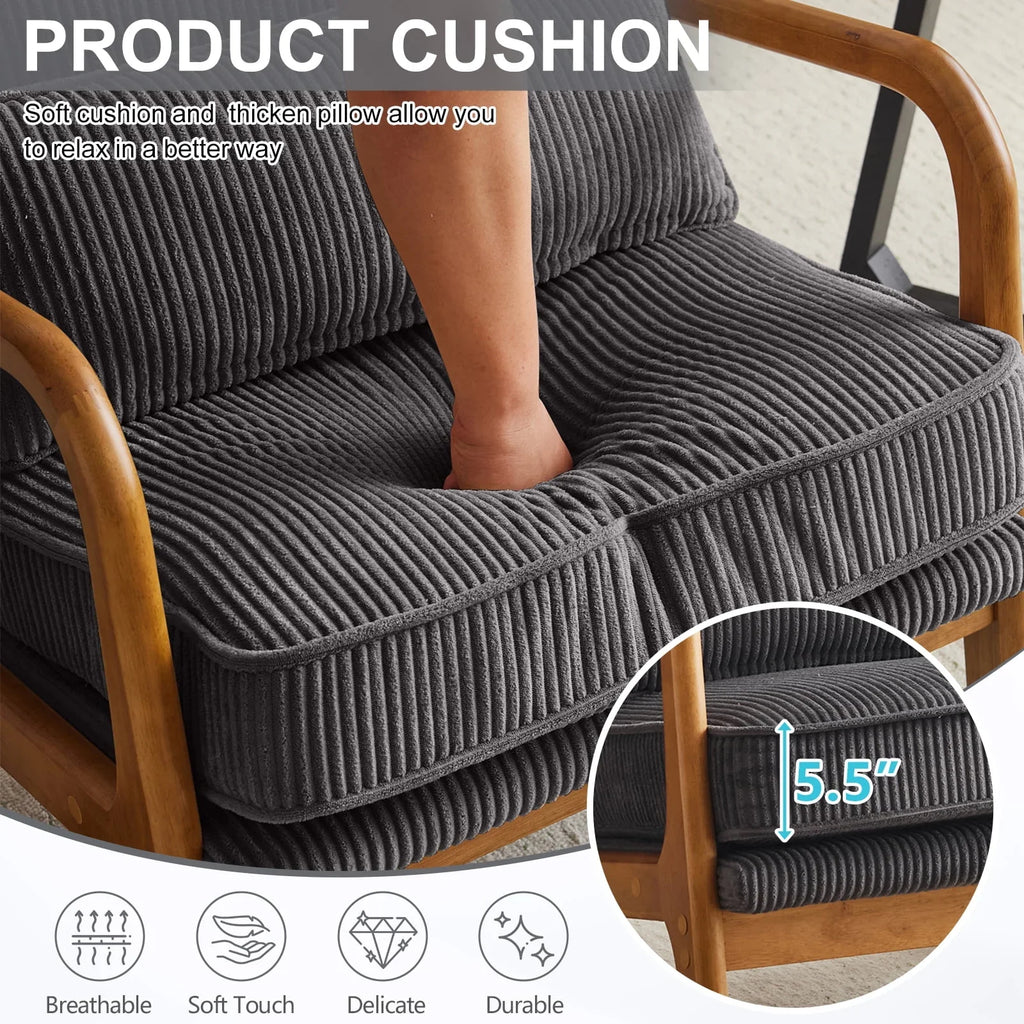 2026 NewKtaxon Accent Chair Corduroy Upholstered Armchair, Reading Club Chair with Pillow and Solid Wood Frame for Living Room Bedroom Furniture Off White