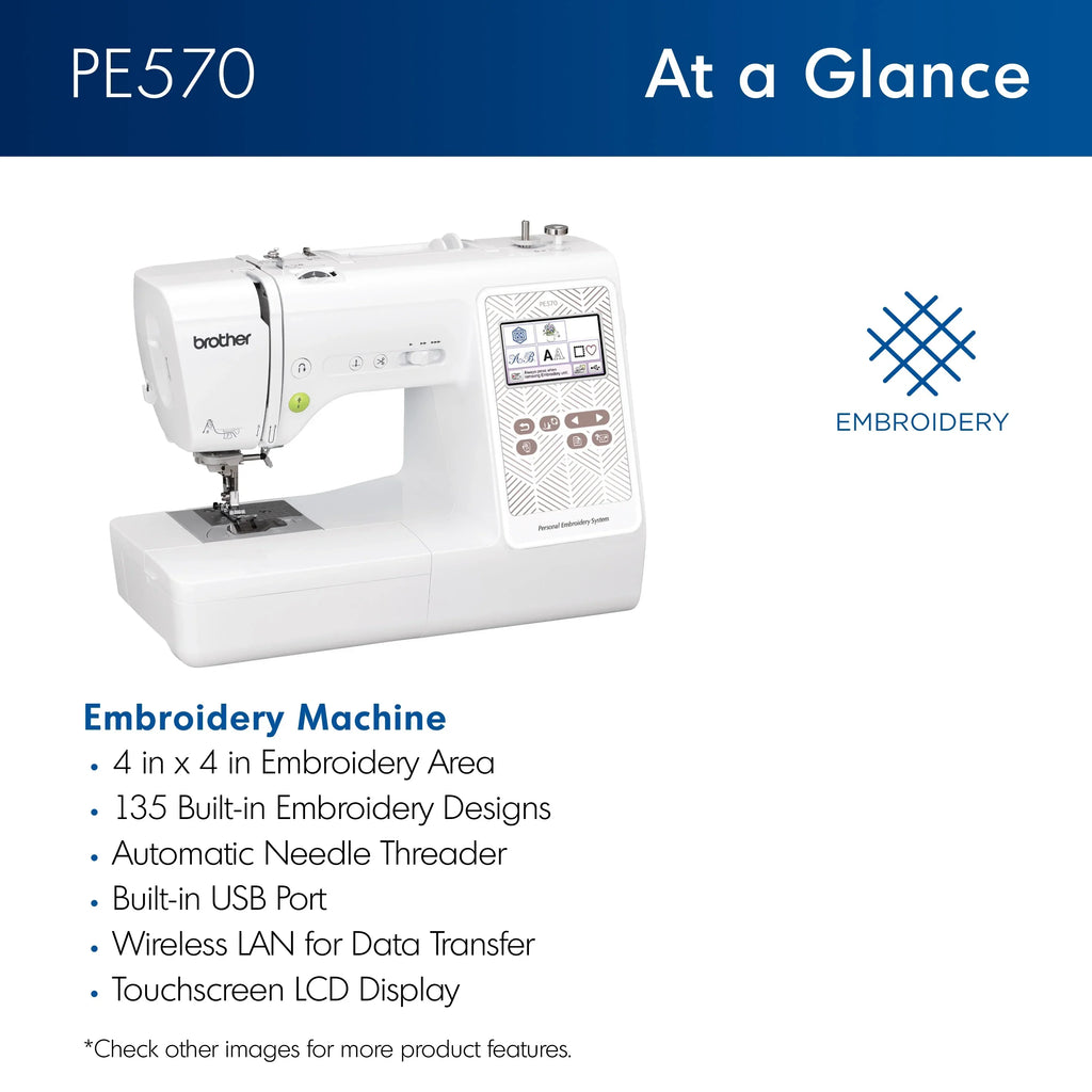 2026 NewBrother PE570 Embroidery Machine with 135 Built-in Designs, Wireless Connectivity, and Artspira App Integration