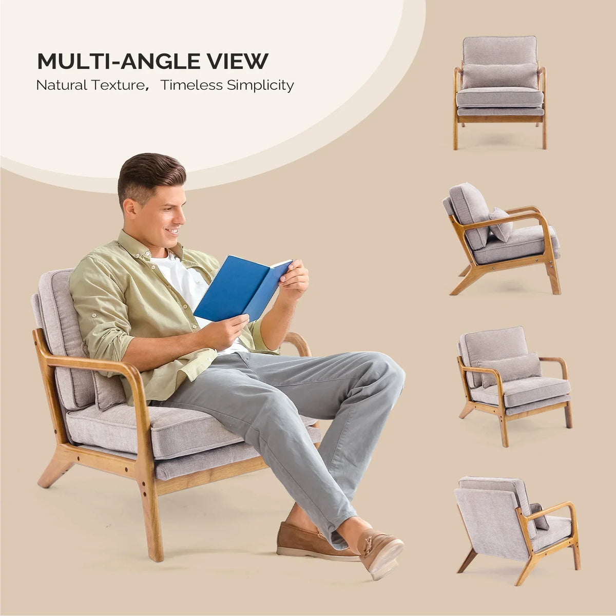 2026 NewKtaxon Accent Chair Corduroy Upholstered Armchair, Reading Club Chair with Pillow and Solid Wood Frame for Living Room Bedroom Furniture Off White
