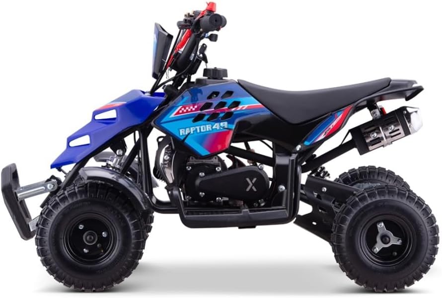 2026 Miniquad Infantil Gasolina Raptor-R4 49cc (Gasolina Mezcla), Azul, niños de 4 a 10 años