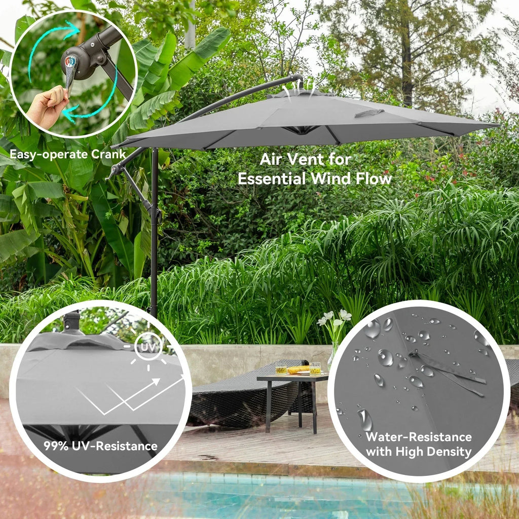 2026 NewJUSTLET 10ft Heavy Duty Patio Hanging Offset Cantilever Patio Umbrella W/ 4-Piece Base Included Included, Beige