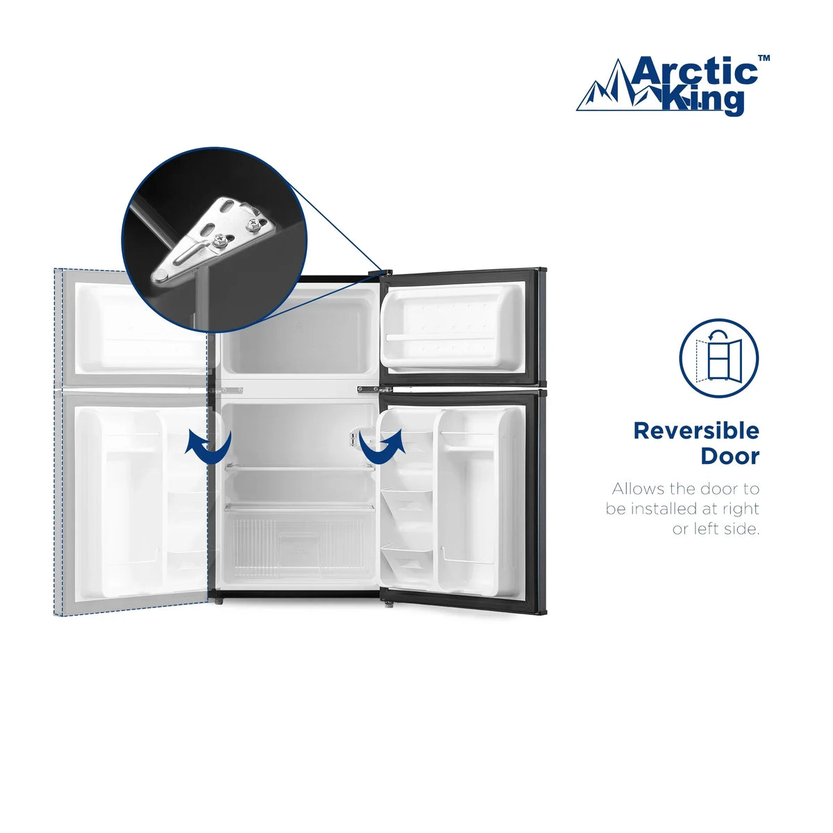 2026 NewArctic King 3.2 Cu ft Two Door Mini Fridge with Freezer, Stainless Steel, E-Star