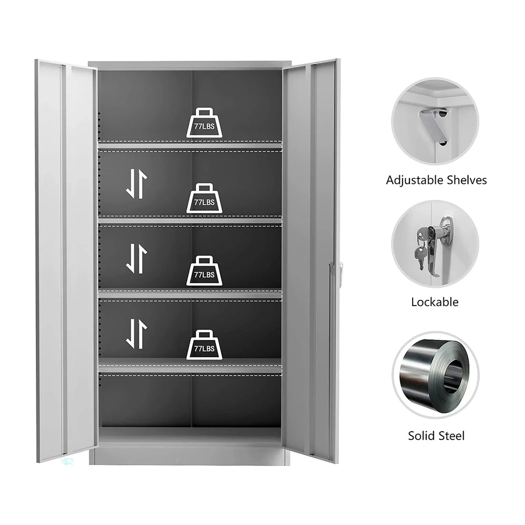 2026 NewAobabo 72 Inch Locking Storage Cabinet w/ Adjustable Shelves, Gray