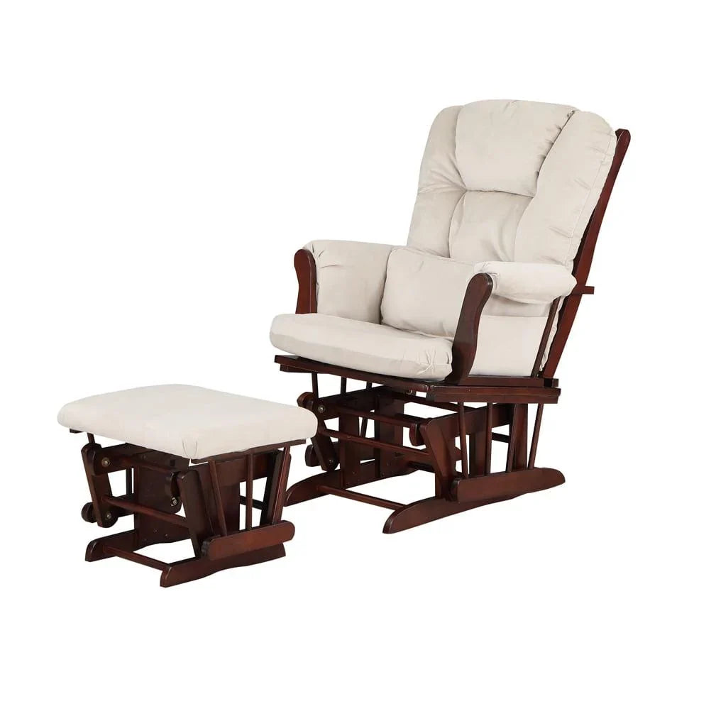 2026 NewAFG Alice Glider and Ottoman with Pillow. Espresso Finish with Beige Cushions