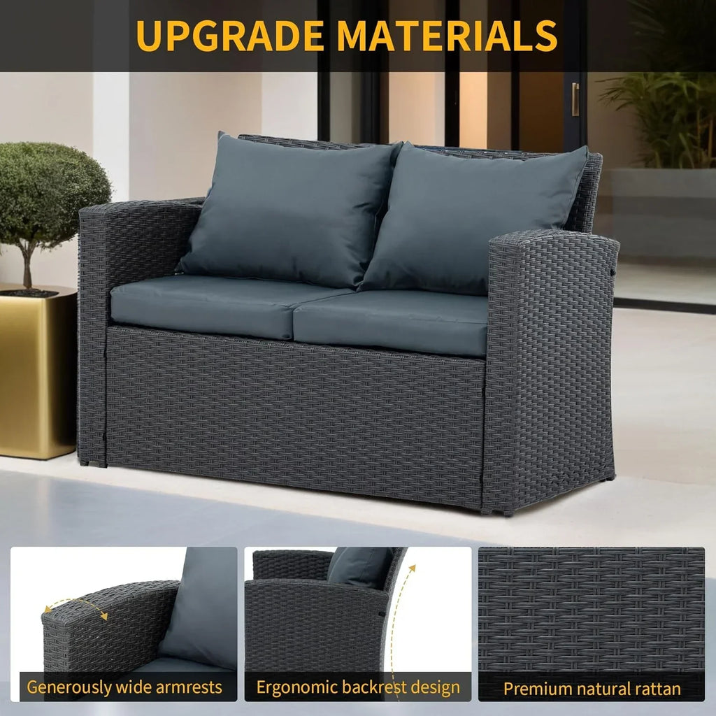 2026 New7 Piece Patio Furniture Sets Outdoor Sectional PE Rattan Outdoor Furniture Patio Conversation Set with Cushions and Glass Coffee Table, for Balcony Lawn and Garden, Gray