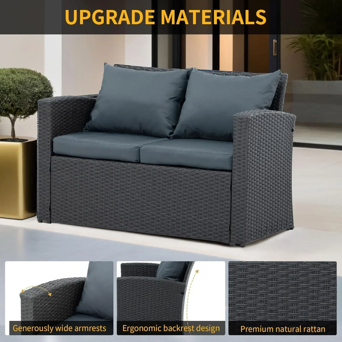 2026 New7 Piece Patio Furniture Sets Outdoor Sectional PE Rattan Outdoor Furniture Patio Conversation Set with Cushions and Glass Coffee Table, for Balcony Lawn and Garden, Gray