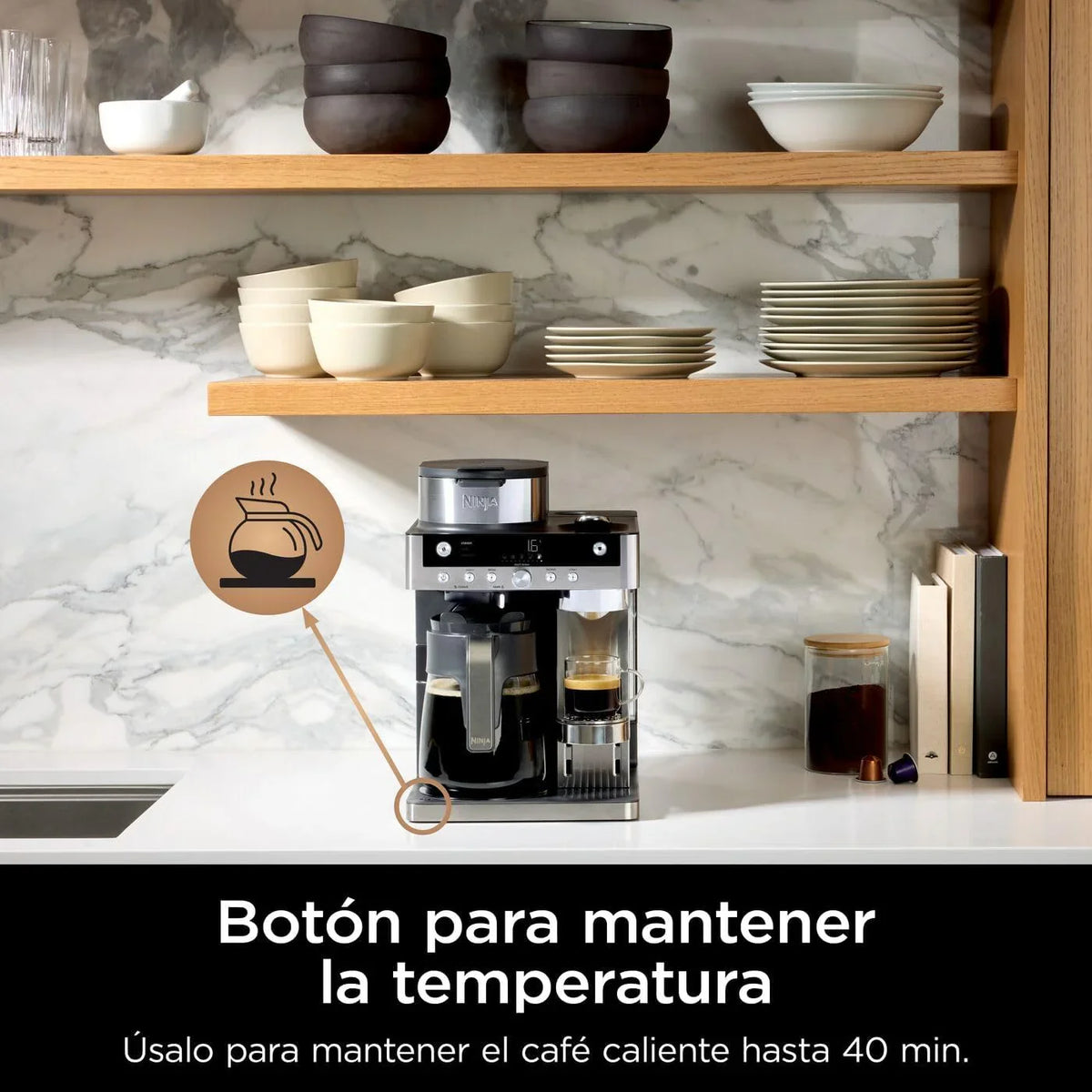 2026 Cafetera Ninja Prestige CFN802EU 2 en 1 de filtro y cápsulas con espumador incorporado, prepara lattes, café helado y flat whites, color negro.