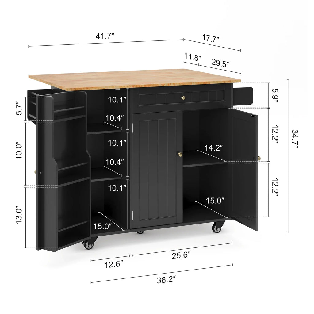 2026 NewNoelse Kitchen Island with Storage, Island Table for Kitchen with Drop Leaf, Spice Rack, Towel Bar for Small Kitchens, White