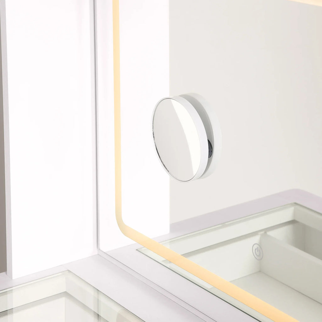 2026 NewBetter Homes & Gardens Lillian Vanity Desk with LED Lighted Mirror, White Finish