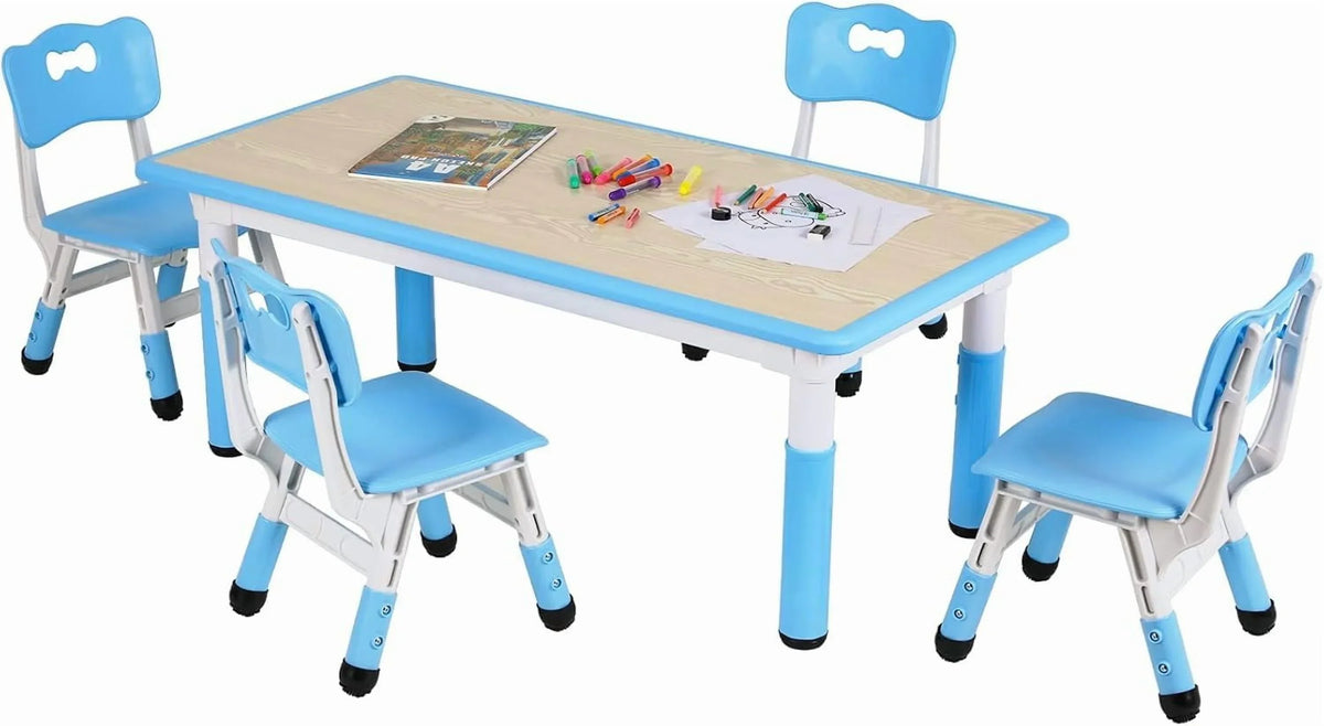 2026 NewLAZY BUDDY Kids Table and 4 Chairs Set, Height Adjustable Toddler Desk with Graffiti Desktop, Kids Activity Table Set for Daycare, Home