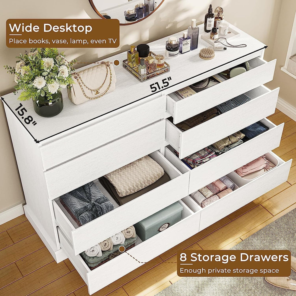 2026 New8 Drawers Double Dresser Wooden Black Chest of Drawers for Bedroom, Large Storage Cabinet for Home Living Room