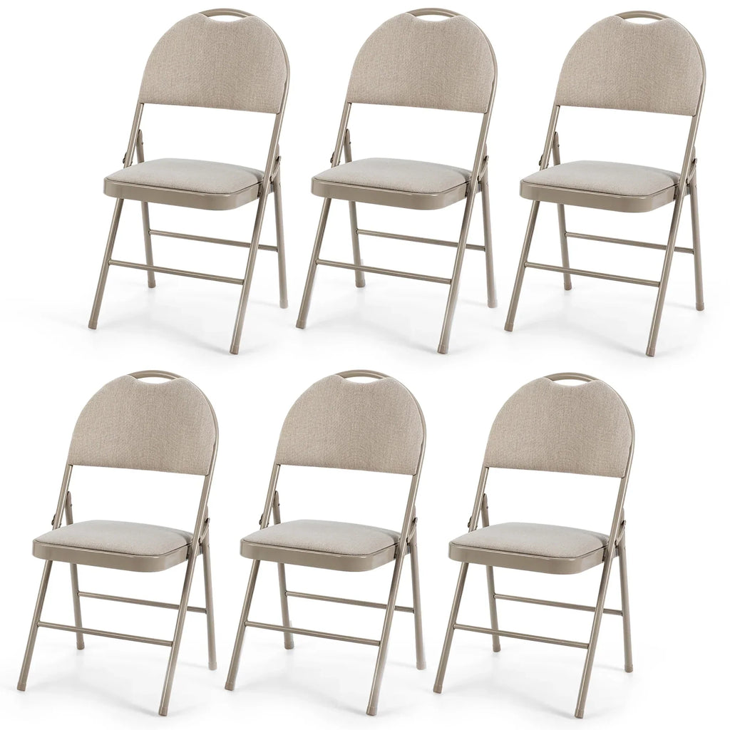 2026 NewCostway Set of 6 Folding Chairs Fabric Upholstered Padded Seat Metal Frame Home Office Beige