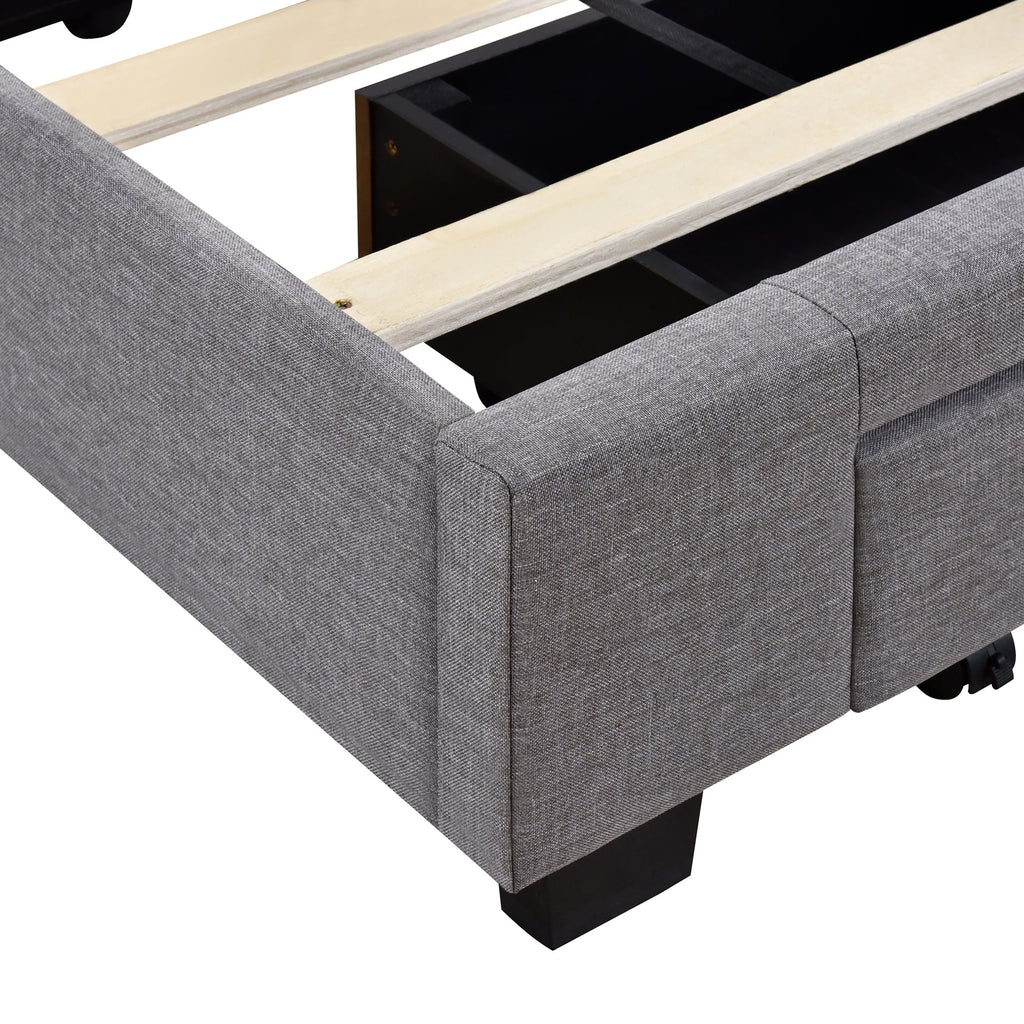 2026 NewSesslife Queen Bed Frame with Storage, New Upgraded Linen Upholstered Platform Bed with 3 Drawers, Queen Size Storage Bed with Headboard and Wooden Slats, No Box Spring Needed, Holds 500lbs, Beige