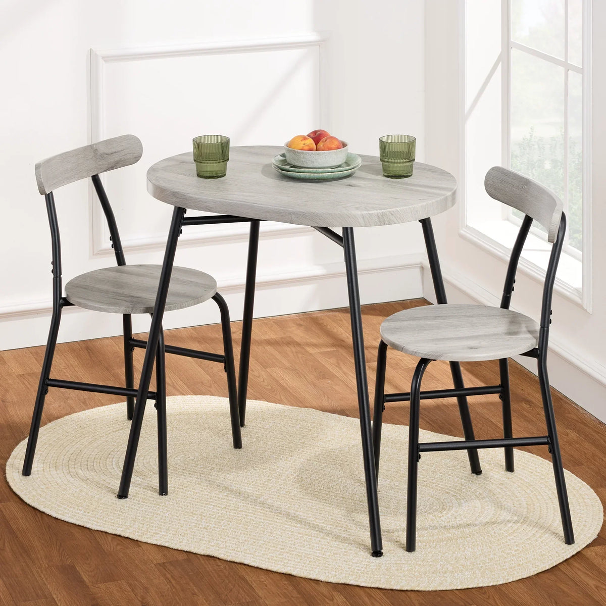 2026 NewBest Choice Products 3-Piece Modern Oval Dining Table Set, Small Kitchen Dinette w/ 2 Chairs - Black/Black