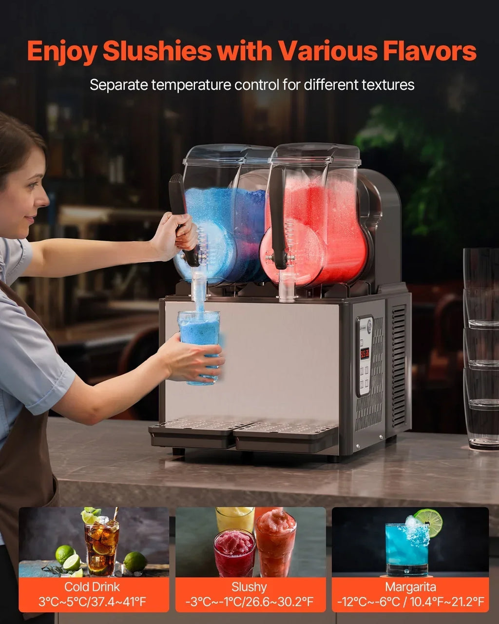 2026 NewKFFKFF Commercial Slushy Machine, 4L*2 Tank Slushie Machine, Frozen Drink Machine with Temperature Preservation, Slushy Maker Machine