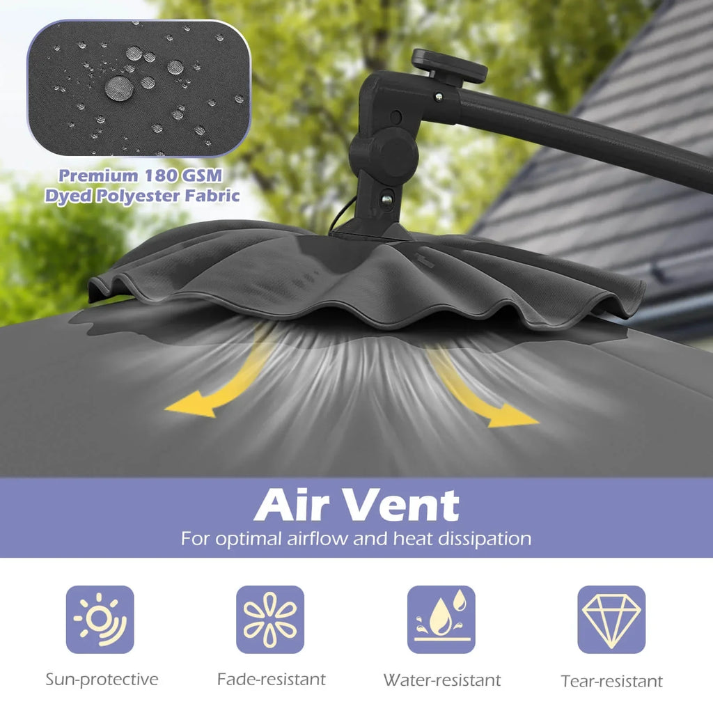 2026 NewCostway 10 FT Solar Offset Hanging Umbrella Patio Cantilever Umbrella with 32 LED Lights Brown