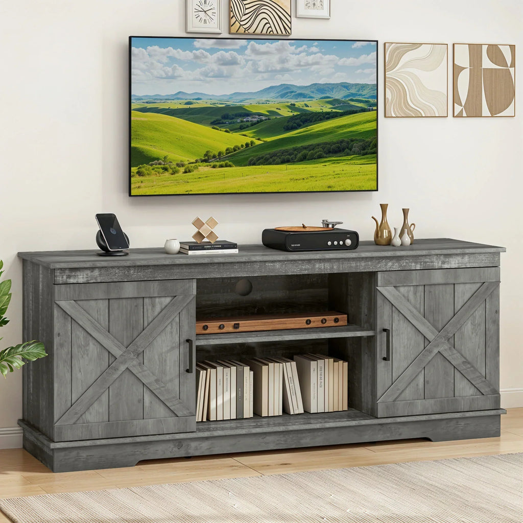 2026 NewDextrus Farmhouse TV Stand for 65 inch TV, Entertainment Center for Living Room, TV Media Console Cabinet, Grey Wash