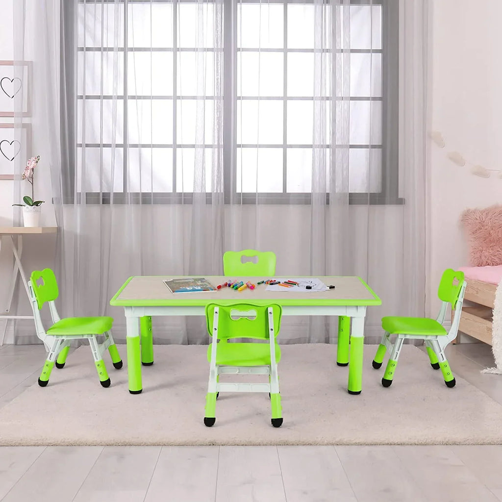 2026 NewLAZY BUDDY Kids Table and 4 Chairs Set, Height Adjustable Toddler Desk with Graffiti Desktop, Kids Activity Table Set for Daycare, Home