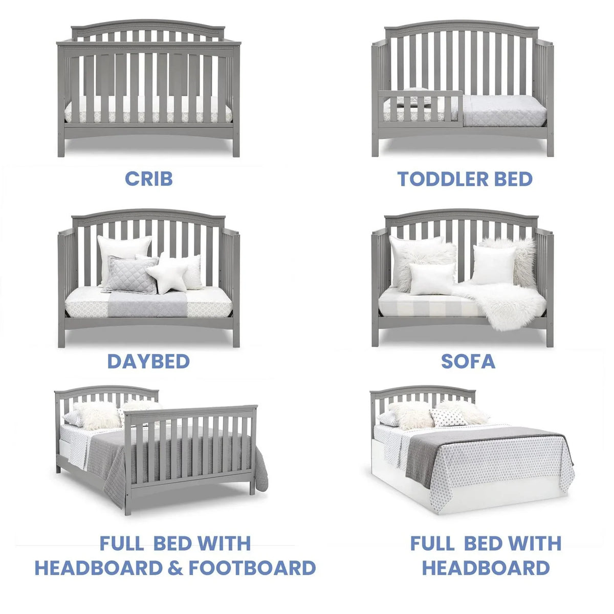 2026 NewDelta Children Waverly 6-in-1 Convertible Baby Crib. Grey