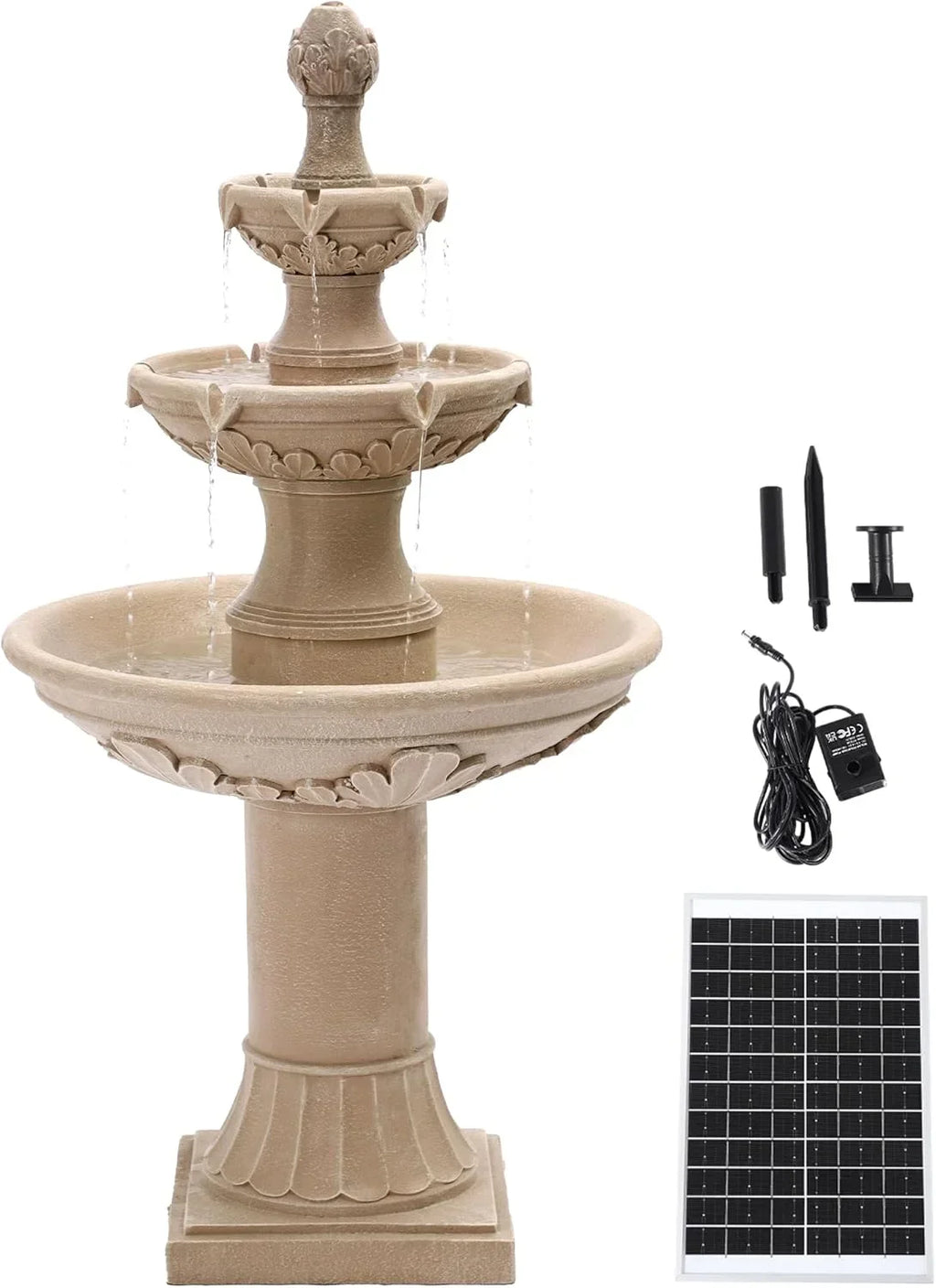 2026 NewMagic Union Italian Solar Water Fountains Outdoor Garden Decor - 48.4''H Fountain and Waterfall, Large Cascading Indoor Floor-Standing Resin Bubbler Fountain Features W/Pump for Patio, Backyard