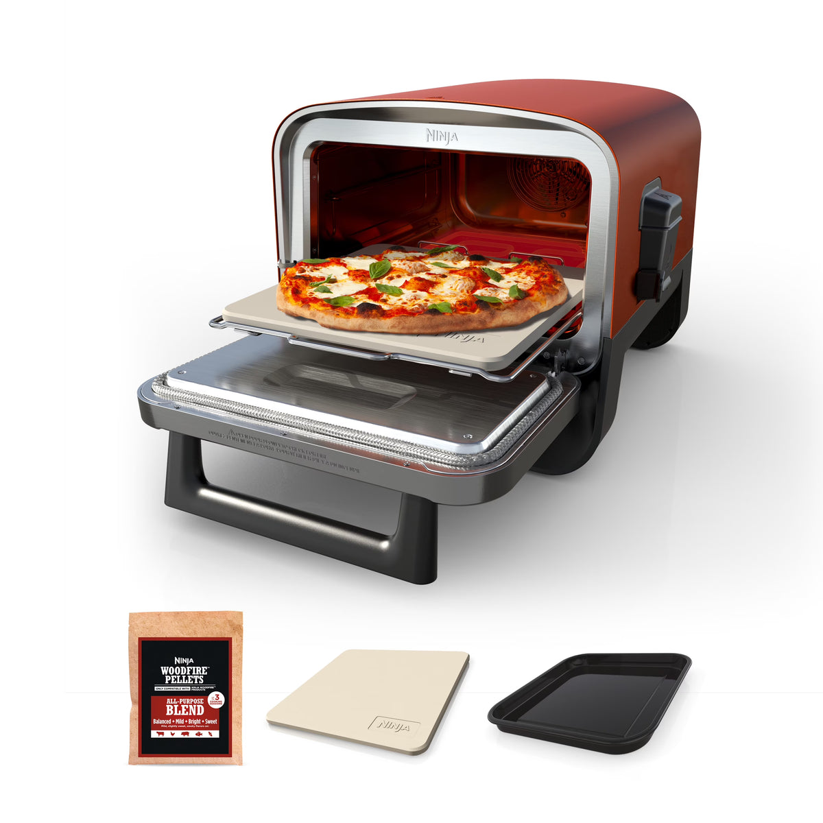 2026 NewNinja Woodfire Pizza Oven, 5-in-1 outdoor oven, 5 Pizza Settings, Ninja Woodfire Technology, up to 700" F heat, BBQ smoker, Electric