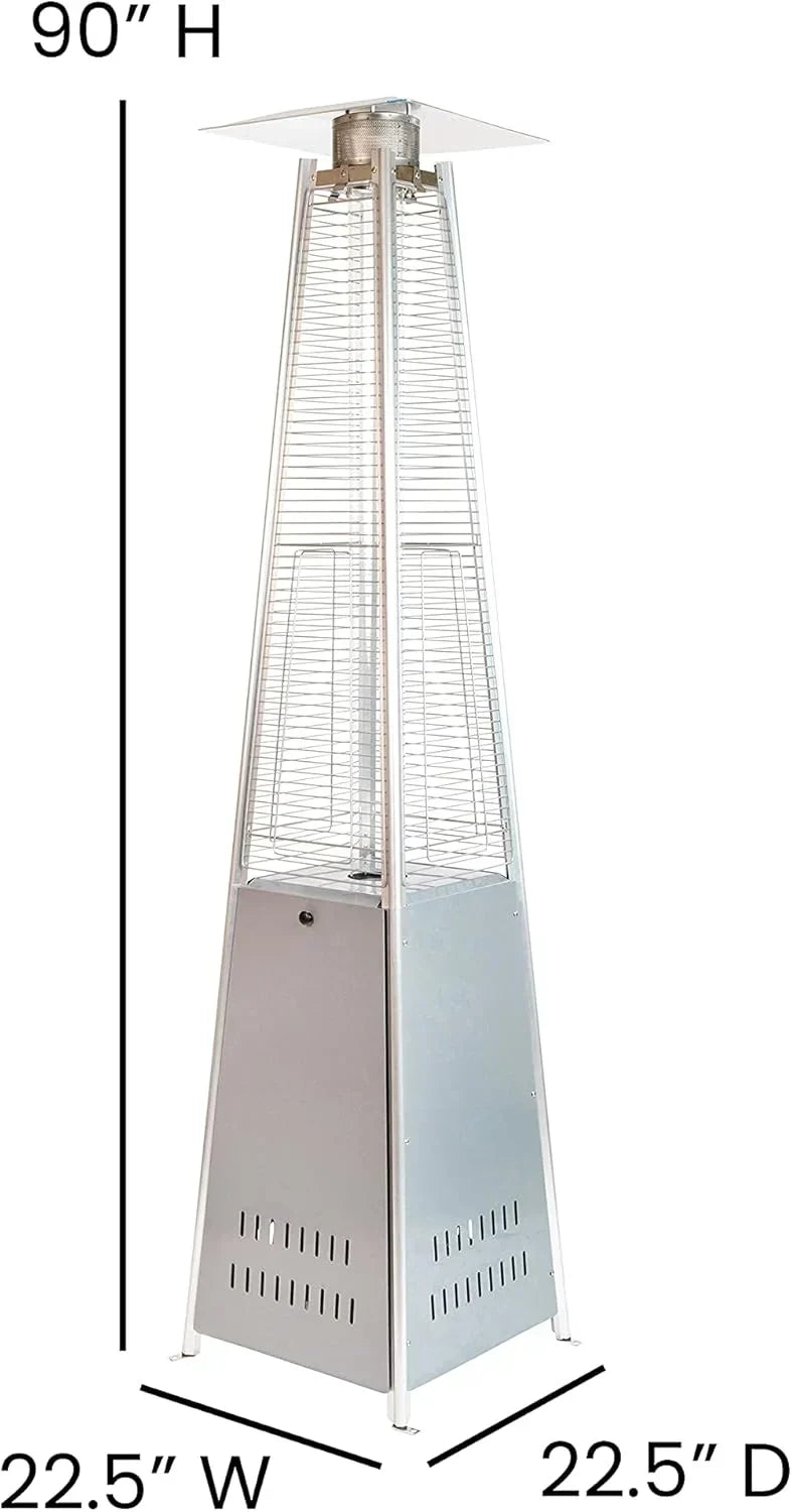 2026 NewSegmart 48,000 BTU Pyramid Patio Heater, Tall Standing Outdoor Propane Heater with Wheels & Tip-Over Safety Protection, Visible Flame Glass Tube for Backyard, Garden, Commercial Use - Gray