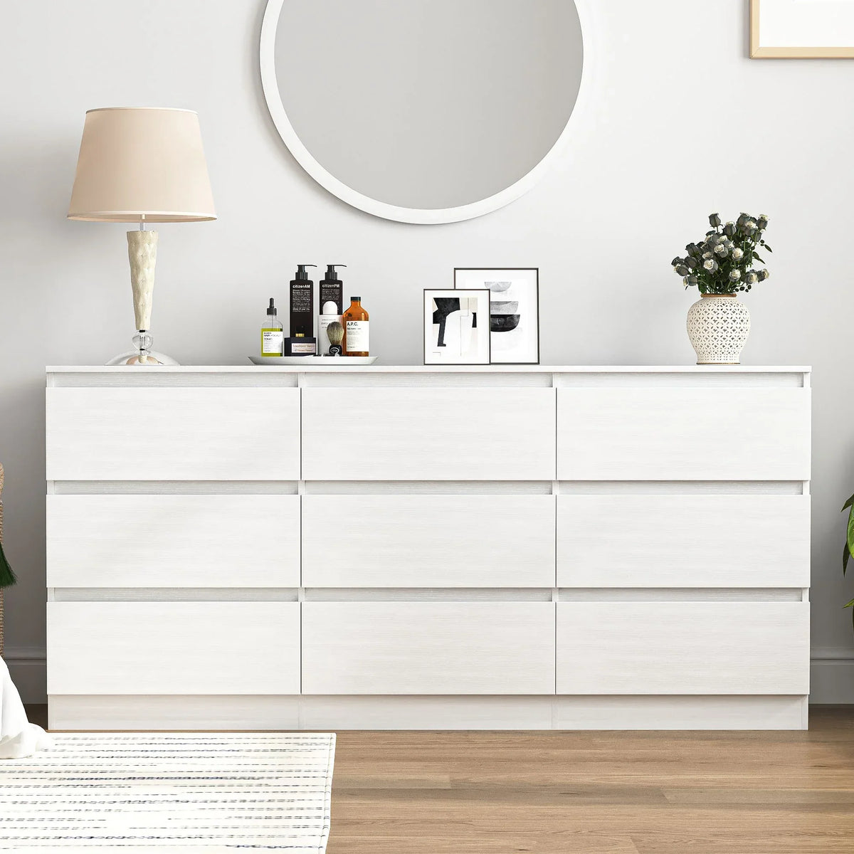 2026 NewResenkos Modern Mid Century 6 Drawer Wide Dressers Chests for Bedroom, Chest of Drawer Organizer Grey