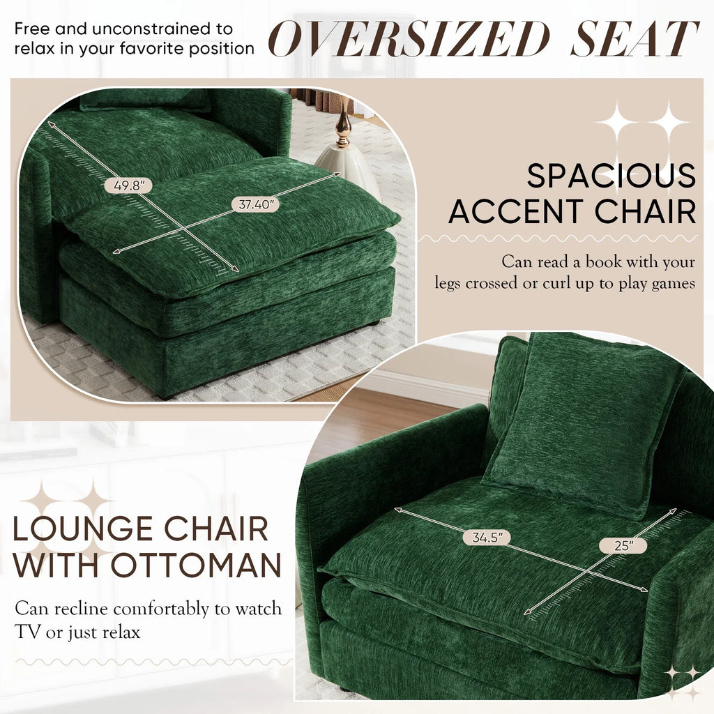2026 NewMuumblus Oversized Lounge Chair with Ottoman, Cloud Accent Armchair for Living Room, Beige Chenille