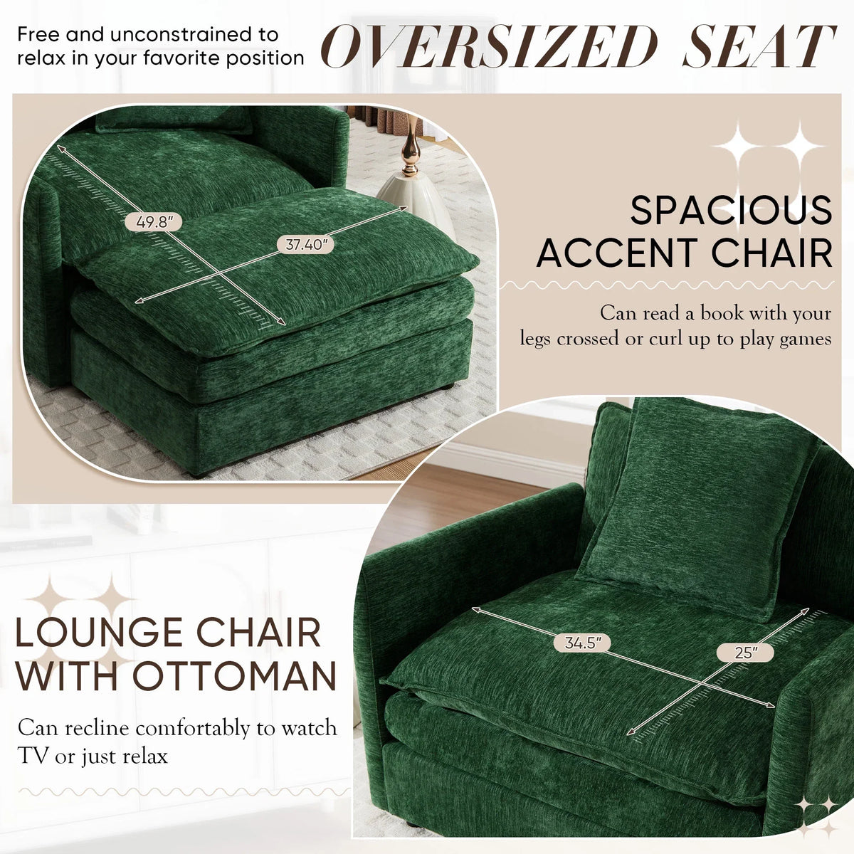 2026 NewMuumblus Oversized Lounge Chair with Ottoman, Cloud Accent Armchair for Living Room, Beige Chenille