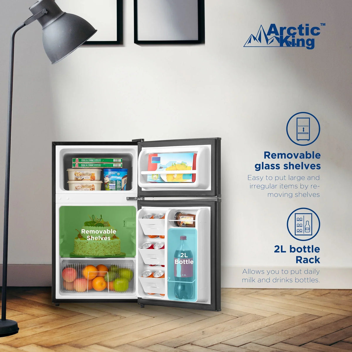 2026 NewArctic King 3.2 Cu ft Two Door Mini Fridge with Freezer, Stainless Steel, E-Star
