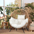 2026 NewWalsunny Egg Chairs Outdoor Patio Wicker Oversized Egg Shell Lounger Lawn Chair with Cushion for Indoor Outside Porch Balcony Backyard, Original Wood Color Rattan Beige Cushion