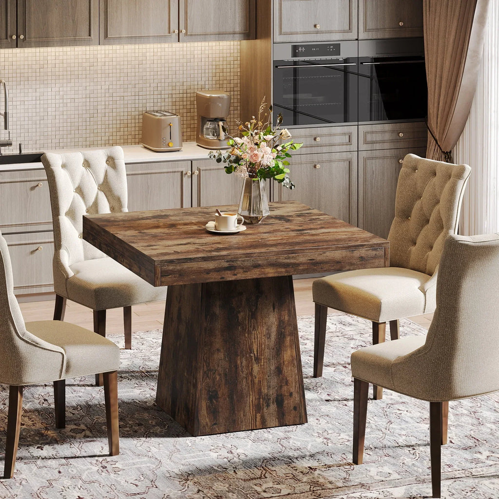 2026 NewTribesigns Square Dining Table for 4, 31.5-Inch Kitchen Table Small Dinner Table with Sturdy Pedestal Base, Farmhouse Dining Room Table for Home Dining Room, Living Room, Kitchen, Vintage Brown