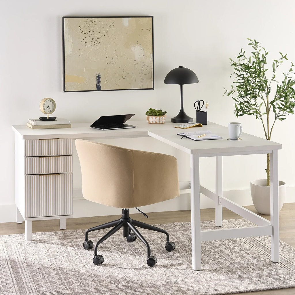 2026 NewBetter Homes & Gardens Lillian Fluted L-Shape Desk, Natural Pine Finish