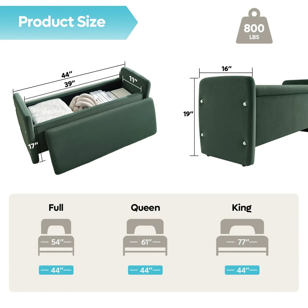 2026 NewPinmoco 44" Storage Ottoman Bench, Upholstered Entryway Bench with Storage End of Bed Bench for Bedroom& Living Room, Corduroy Gray
