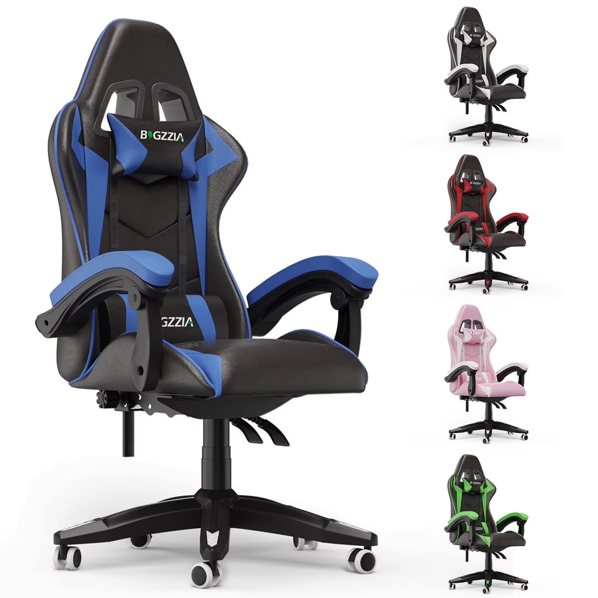 2026 NewBigzzia Gaming Chair Office Chair, Ergonomic Game Chair with Height Adjustable Headrest and Lumbar Support for Adults Teens, Black & White