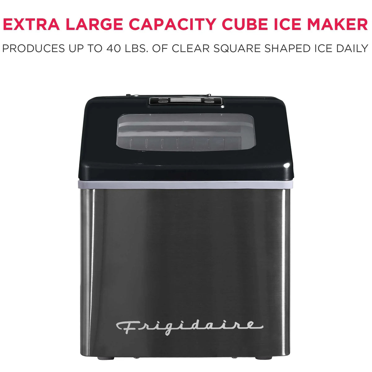 2026 NewFrigidaire 40lbs. Countertop Clear Square Ice Maker - Stainless Steel