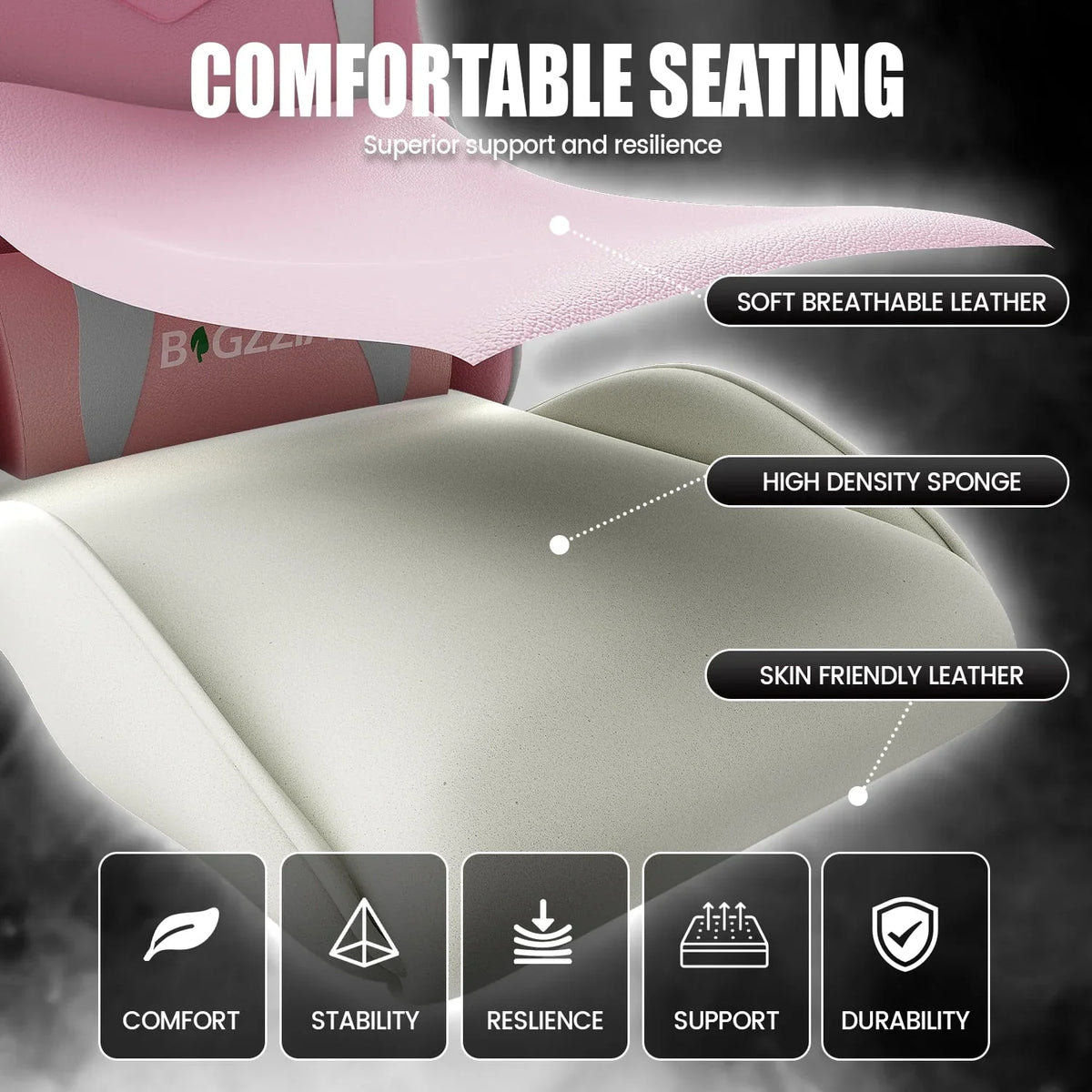 2026 NewBigzzia Gaming Chair Office Chair, Ergonomic Game Chair with Height Adjustable Headrest and Lumbar Support for Adults Teens, Black & White