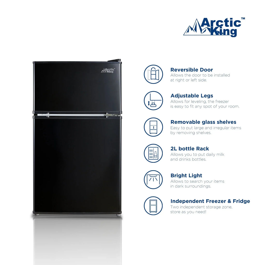 2026 NewArctic King 3.2 Cu ft Two Door Mini Fridge with Freezer, Stainless Steel, E-Star