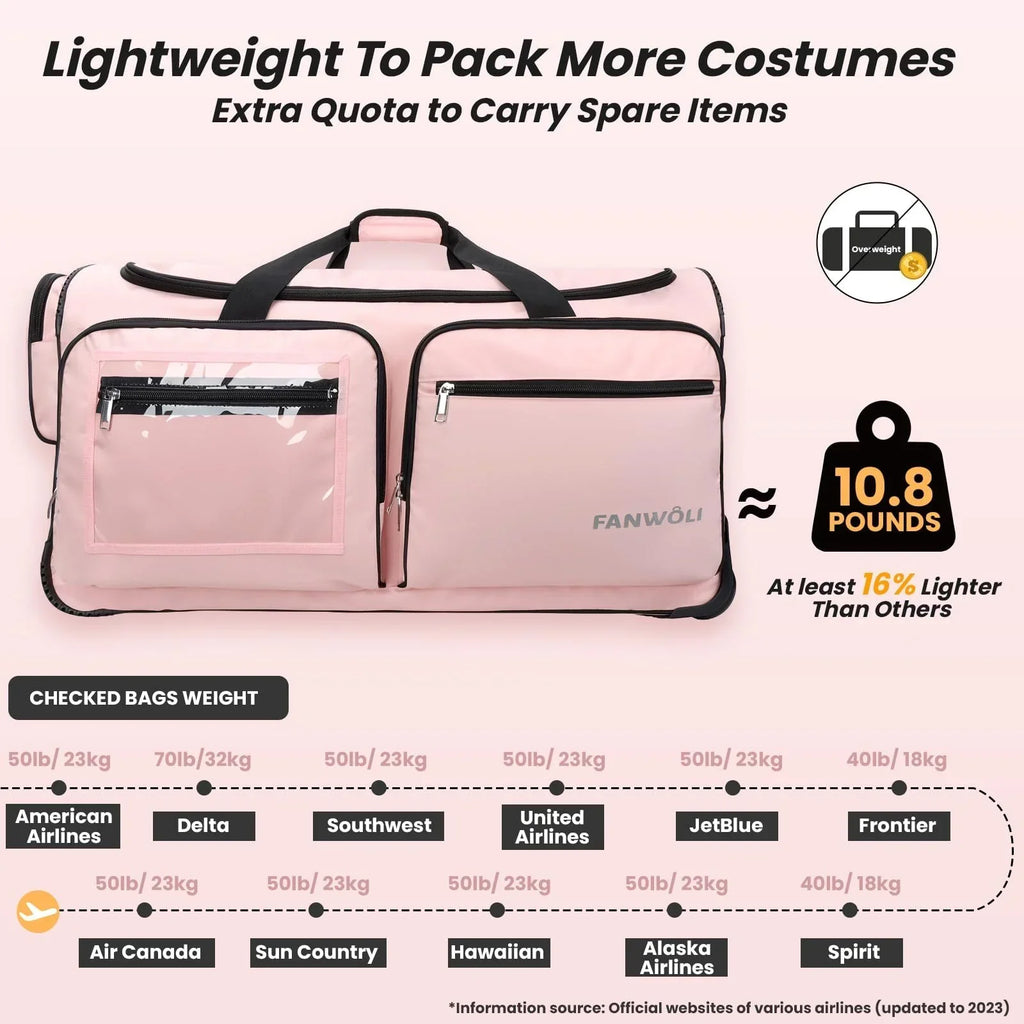 2026 NewFegat Dance Bag with Garment Rack - 28"Collapsible Rolling Competition Dance Duffle Bag Lightweight Costume Wheeled Suitcase for Dancers Shows Livestreamer Athletes