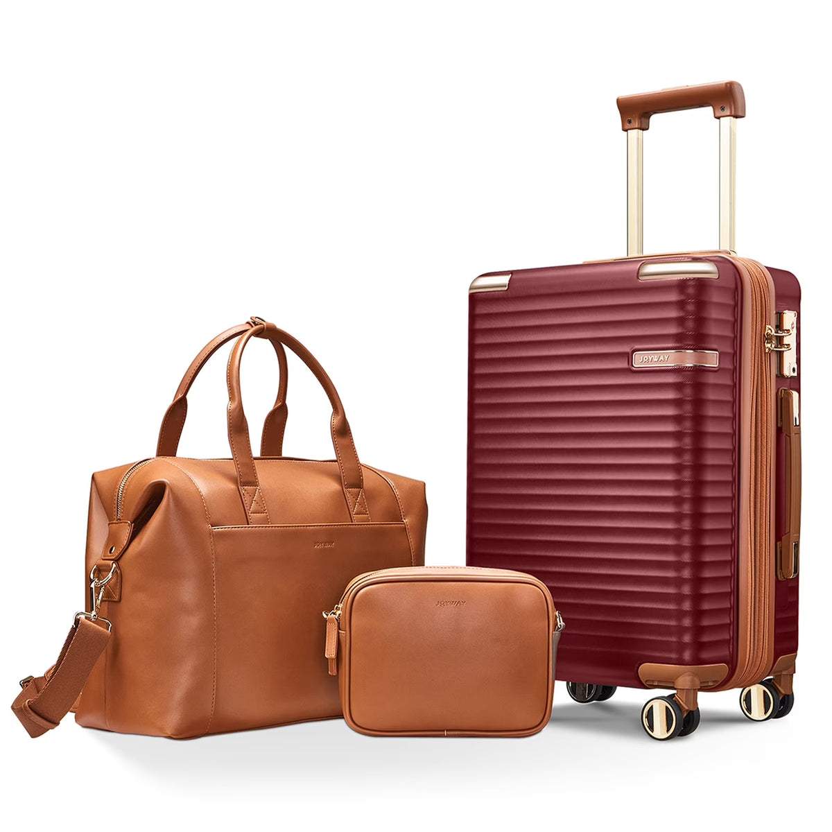 2026 NewJoyway 3-Piece Carry-On Luggage Set with Swivel TSA Lock and Leather Carry Bag