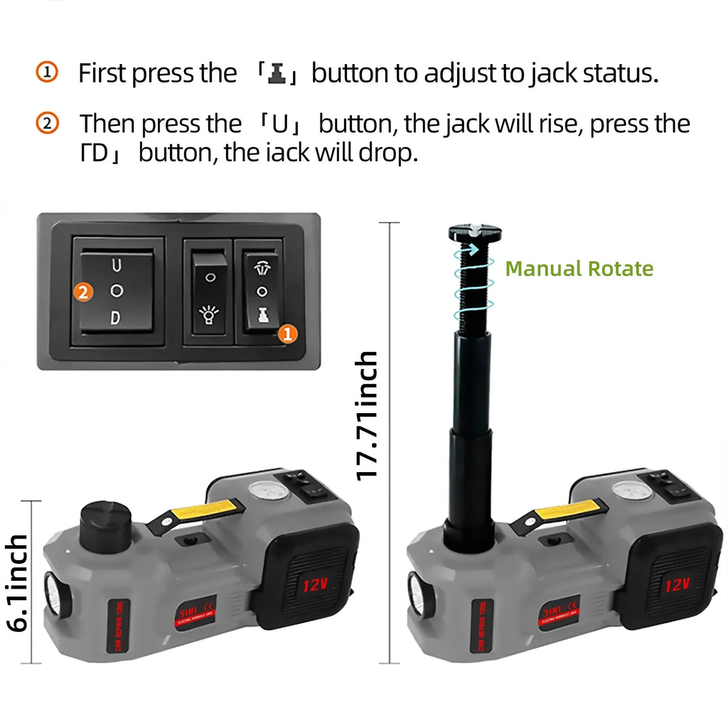 2026 NewSZTAA Electric Car Jack Lift with Air Compressor and Emergency Hammer 5 Ton/11023 lbs Hydraulic Jack for SUV Sedan Truck Change Tires Garage Repair