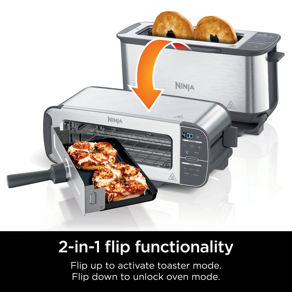 2026 NewNinja Foodi 2-in-1 Flip Toaster, 2-Slice Toaster, Compact Toaster Oven, Snack Maker, 1500 Watts, ST100