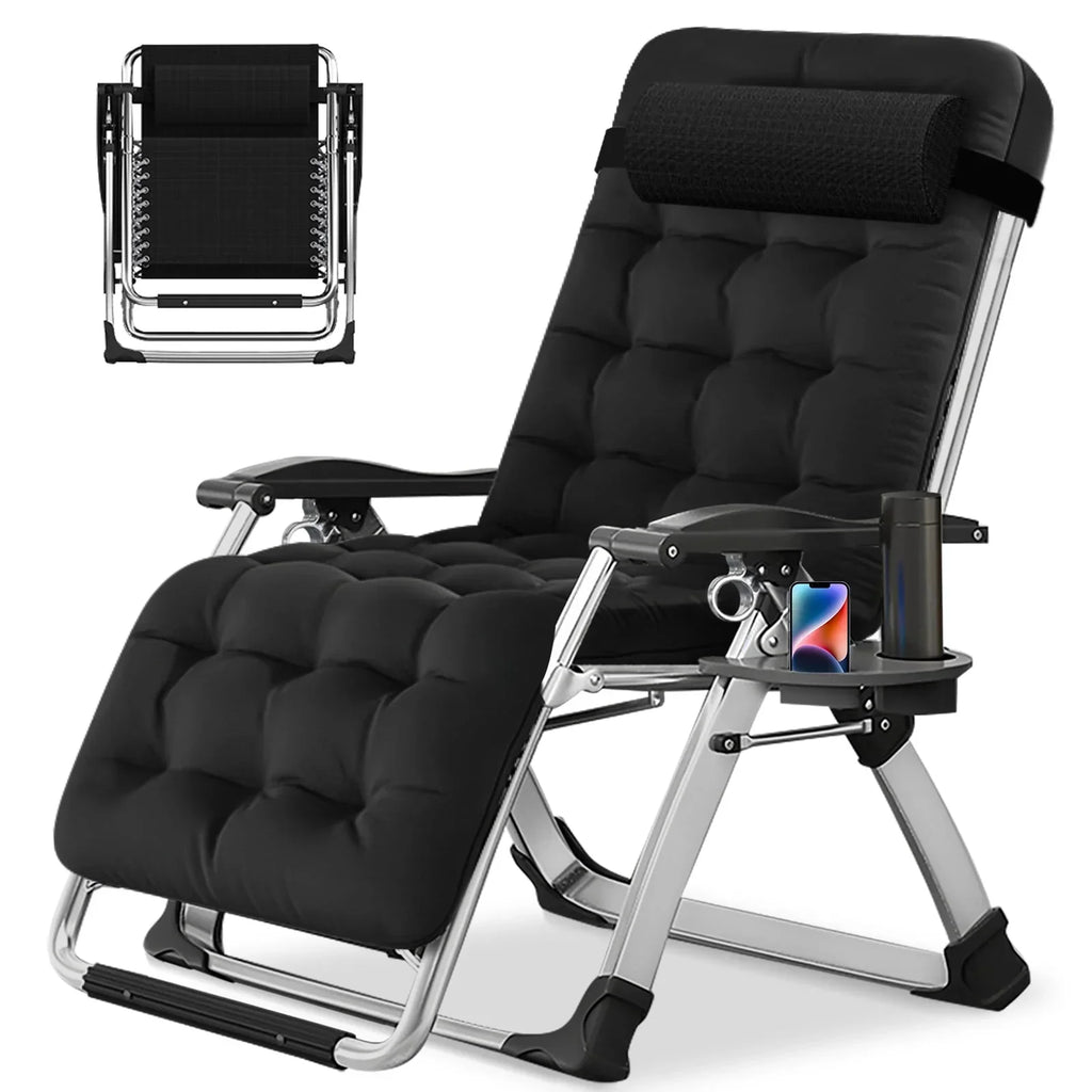 2026 NewNAIZEA 2 Pack Zero Gravity Chair, Foldable Portable Lawn Recliner with Cushion, Headrest, Cup Holder, Black