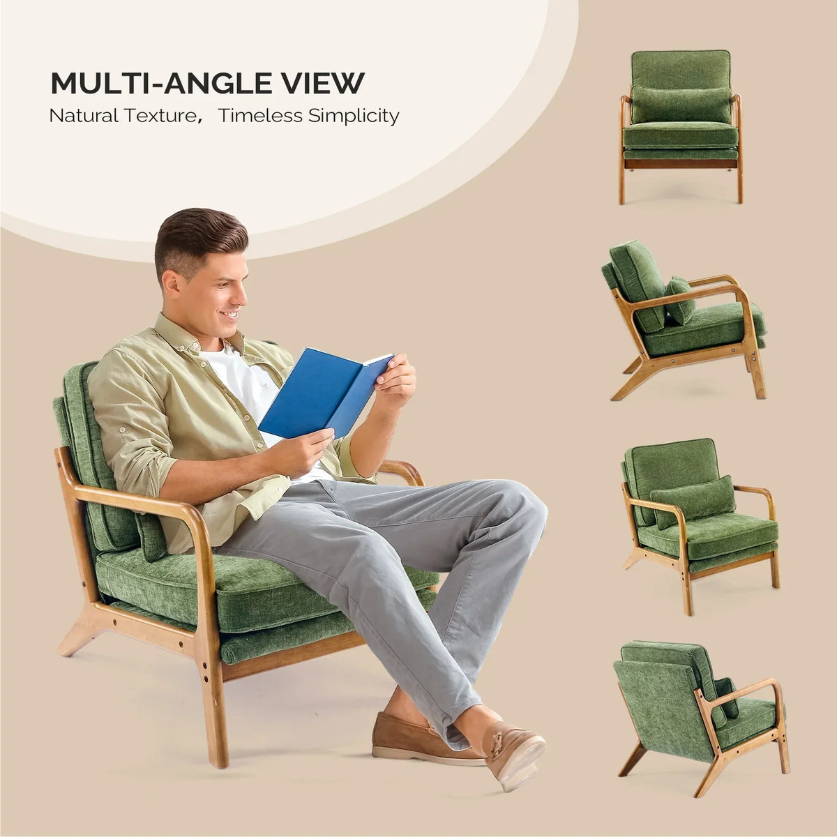 2026 NewKtaxon Accent Chair Corduroy Upholstered Armchair, Reading Club Chair with Pillow and Solid Wood Frame for Living Room Bedroom Furniture Off White
