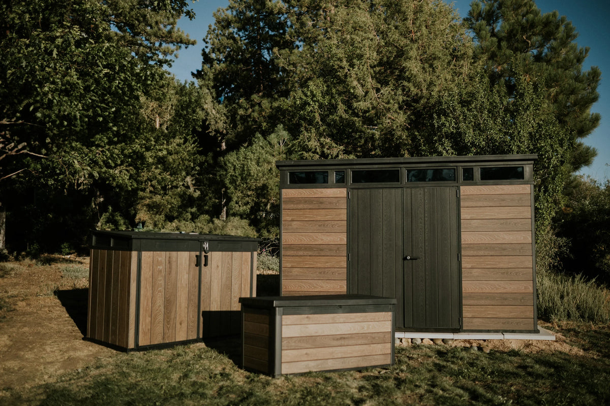 2026 NewKeter Signature 11x7 ft. Durable Resin Outdoor Storage Shed With Heavy Duty Floor and Locking Door, Walnut