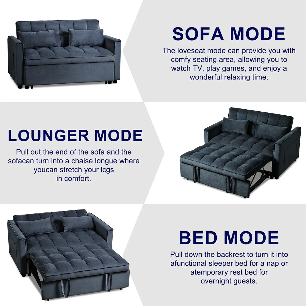2026 New3 in 1 Convertible Sleeper Sofa Bed, Futon Couches for Living Room with Side Pocket | Adjustable Backrest| Velvet Fabric | Pull Out Couch | Love-seat sofa| Sectional Sofa Bed| 2-seat sofa bed