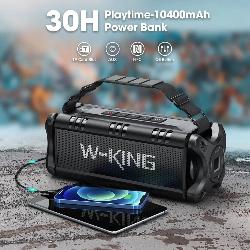 2026 NewW-King 50W Bluetooth Speakers, IPX6 Waterproof, Deep Bass, 30H, TWS, Black