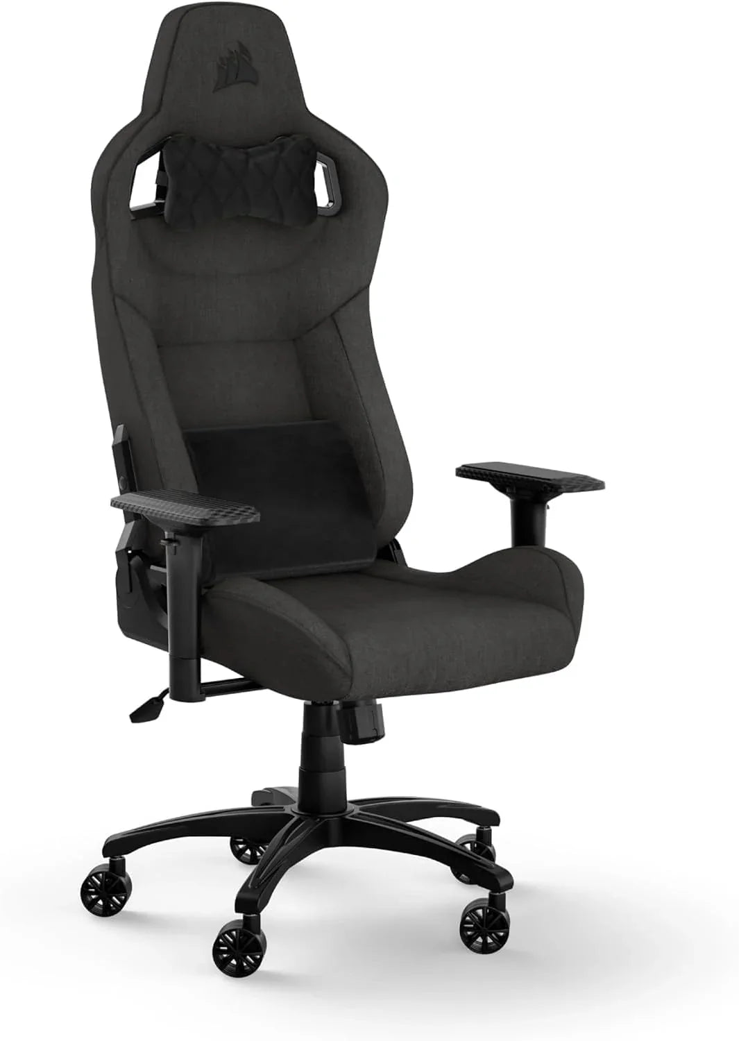 2026 Silla gaming Corsair T3 RUSH de tela (2023) – Diseño inspirado en las carreras – Exterior de tela suave – Almohada cervical acolchada y soporte lumbar de espuma viscoelástica – Carbón